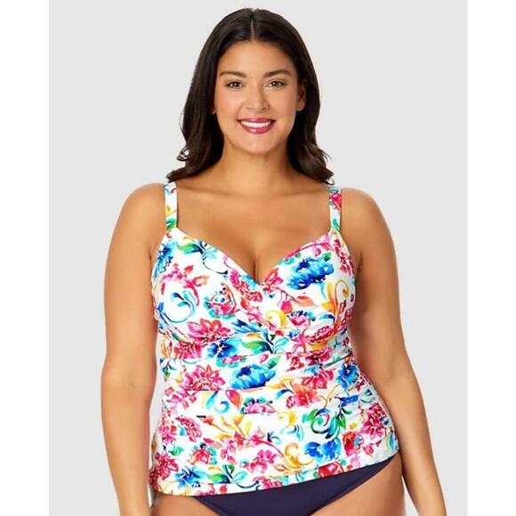 Anne Cole Other - Anne Cole Plus Multicolor Paisley Underwire Surplice Tankini Top 16W